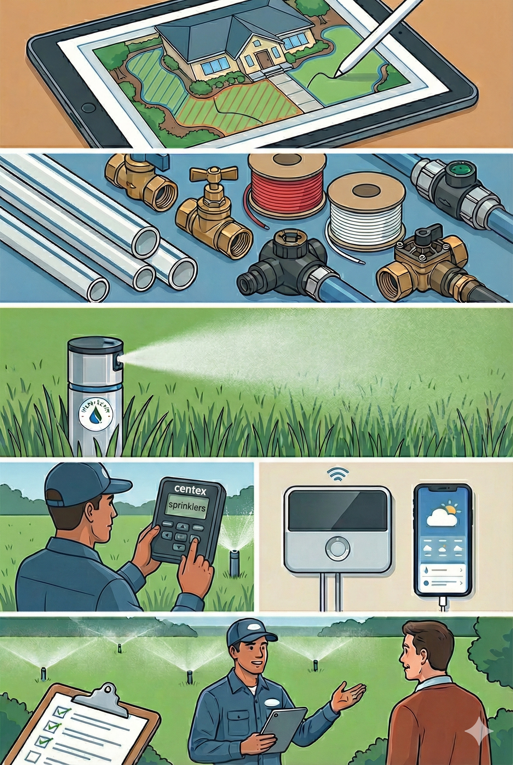 Illustration of a new sprinkler installation